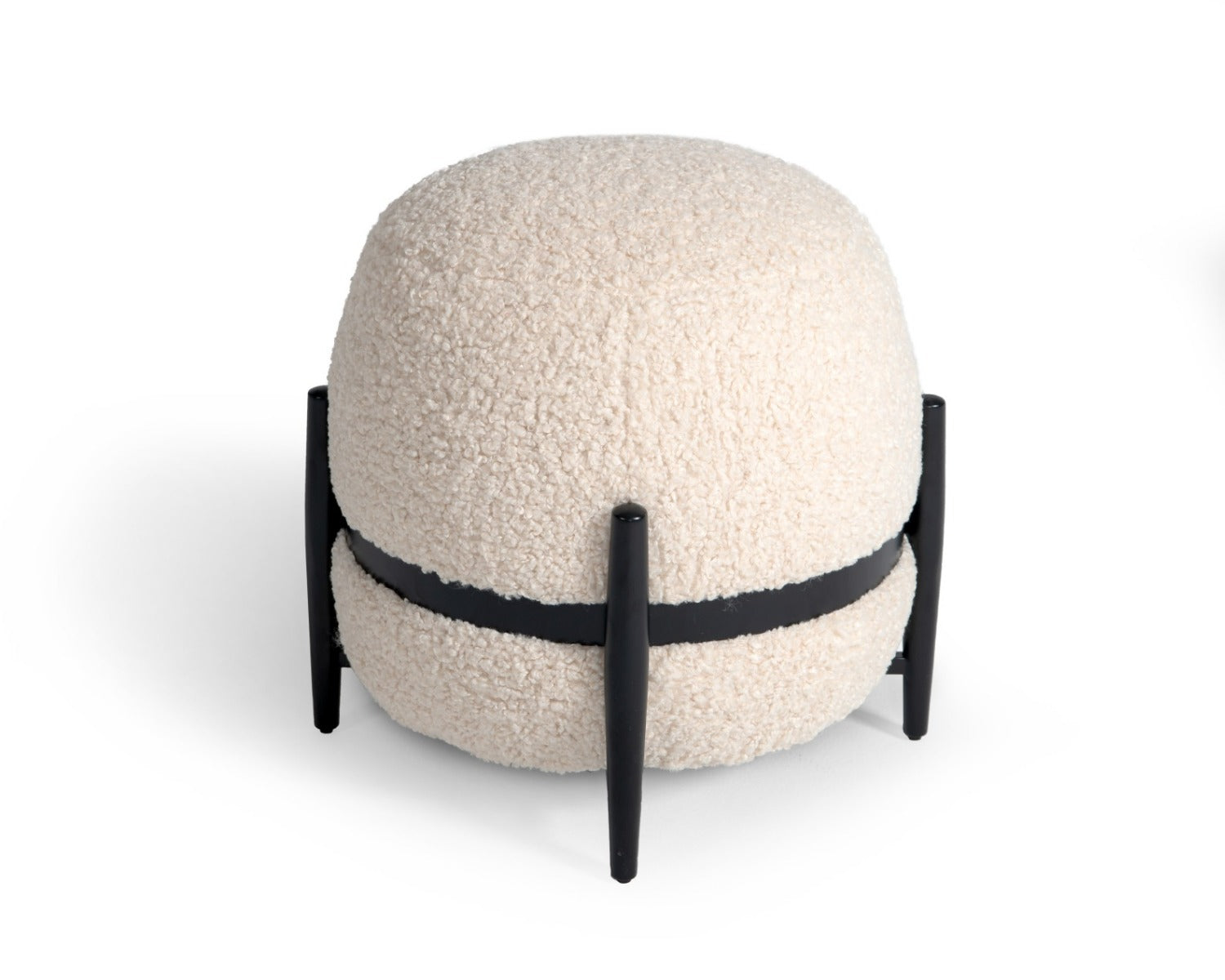 Fouston - Contemporary White Sherpa Pouf