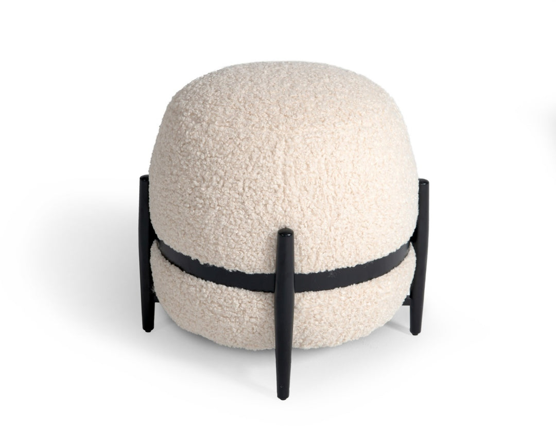 Fouston  Contemporary White Sherpa Pouf