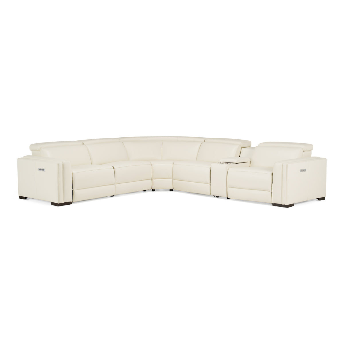 Frazier - Modern White Leather Sectional Sofa with 3 Recliners + Console