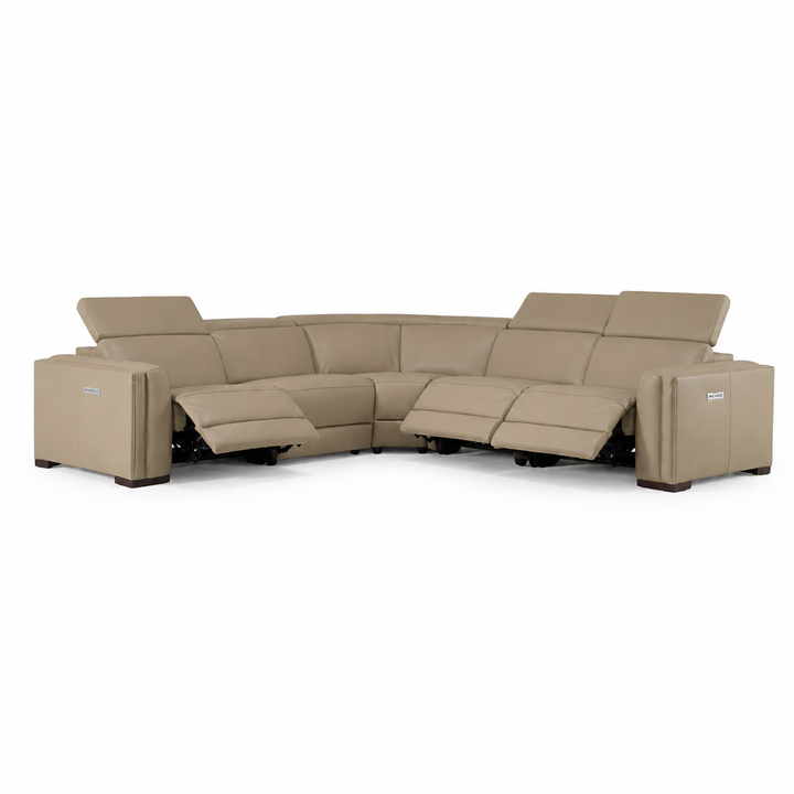 Frazier - Modern Tan Leather Sectional Sofa with 3 Recliners