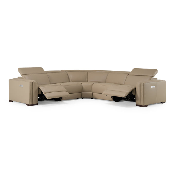Frazier - Modern Tan Leather Sectional Sofa with 3 Recliners