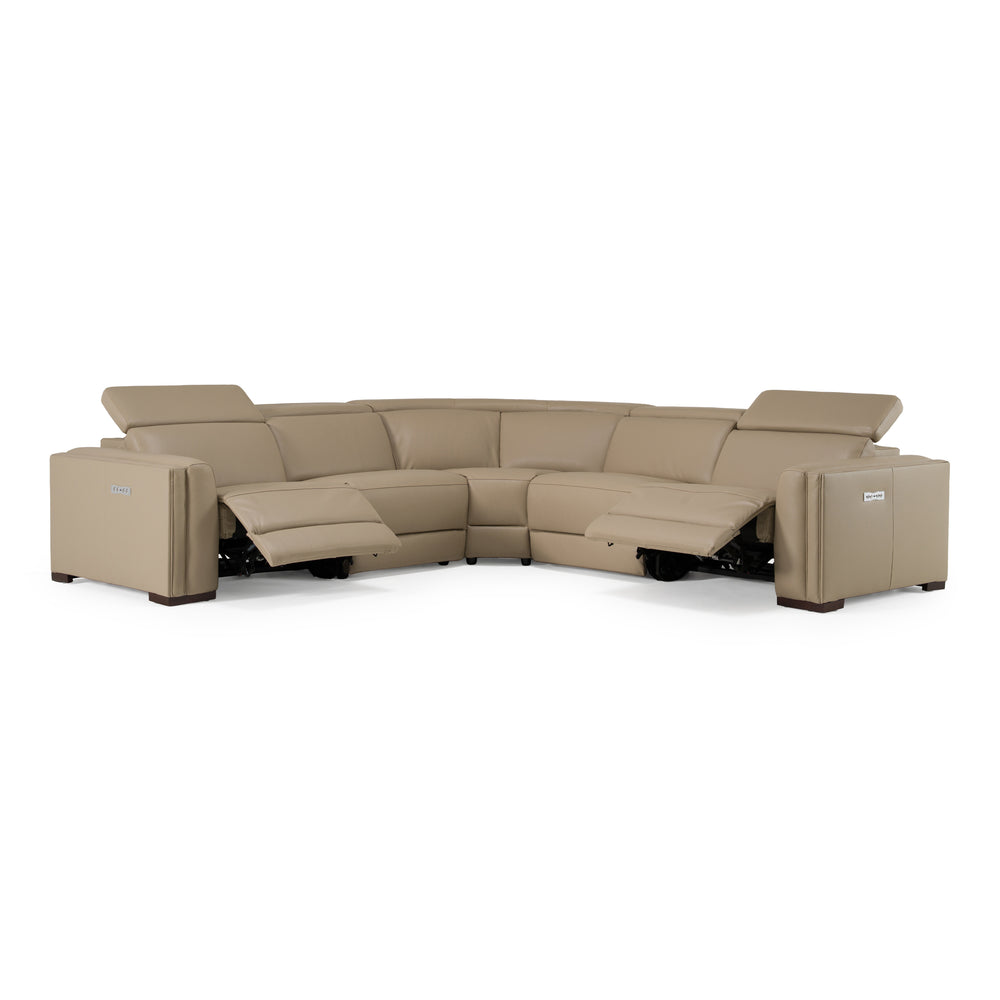 Frazier - Modern Tan Leather Sectional Sofa with 3 Recliners - View 3