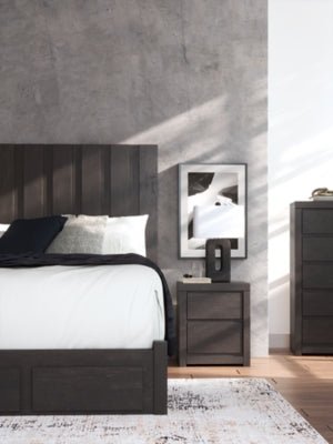 Fraluna Nightstand - Dark Gray Nightstand w/ Charging Station modern furniture Contempo Furniture
