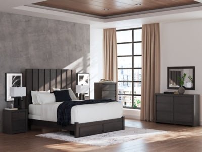 Fraluna Nightstand - Dark Gray Nightstand w/ Charging Station modern furniture Contempo Furniture