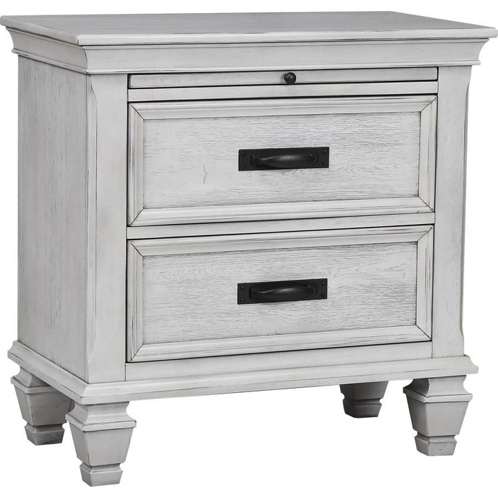 Franco - 2 - Drawer Nightstand - Distressed White Nightstand w/ Charging Station modern furniture Contempo Furniture