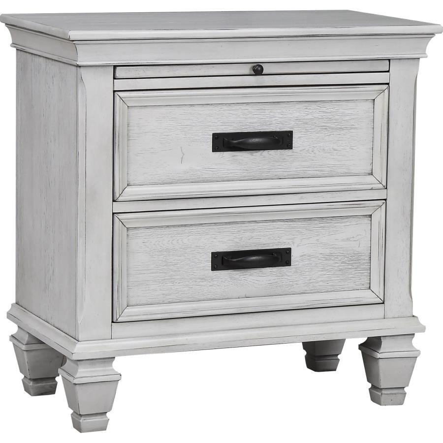 Franco - 2 - Drawer Nightstand - Distressed White Nightstand w/ Charging Station modern furniture Contempo Furniture