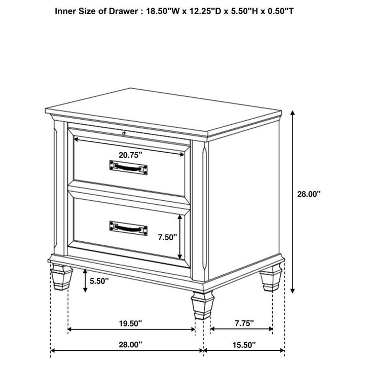 Franco - 2 - Drawer Nightstand - Distressed White Nightstand w/ Charging Station modern furniture Contempo Furniture