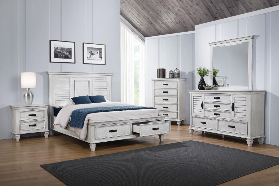 Franco - 5 - Drawer Bedroom Chest - Distressed White Accent Chest modern furniture Contempo Furniture