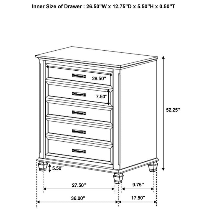 Franco - 5 - Drawer Bedroom Chest - Distressed White Accent Chest modern furniture Contempo Furniture