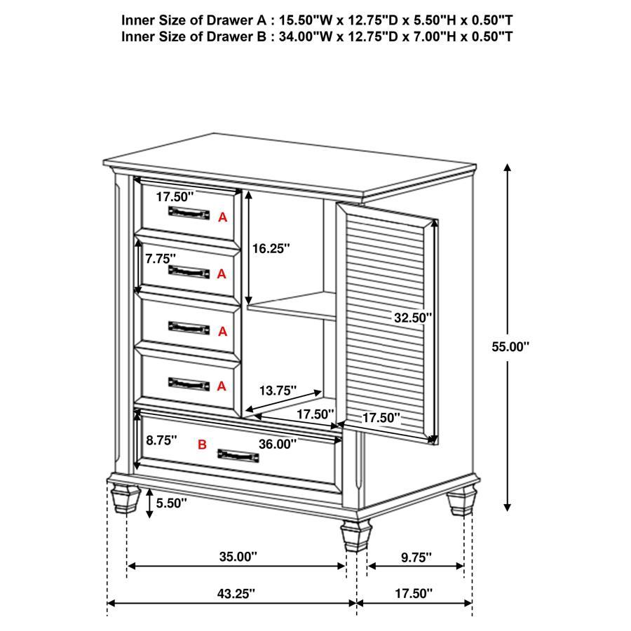 Franco - 5 - Drawer Door Chest - Distressed White Door Chest modern furniture Contempo Furniture