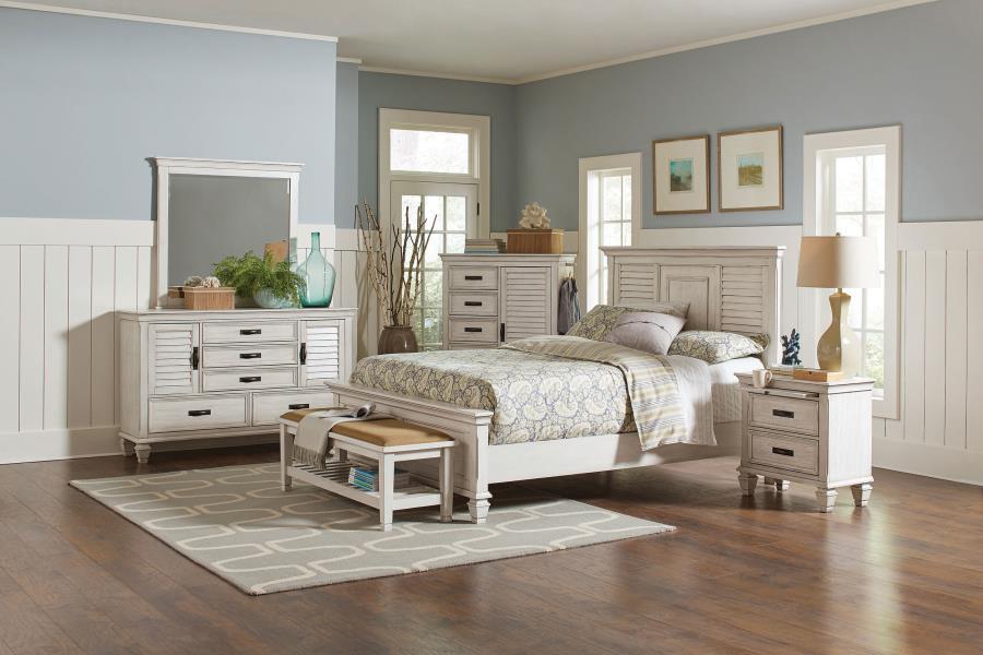 Franco - 5 - Drawer Door Chest - Distressed White Door Chest modern furniture Contempo Furniture