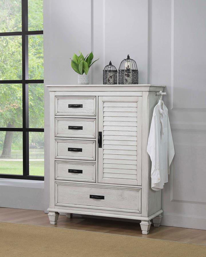 Franco - 5 - Drawer Door Chest - Distressed White Door Chest modern furniture Contempo Furniture