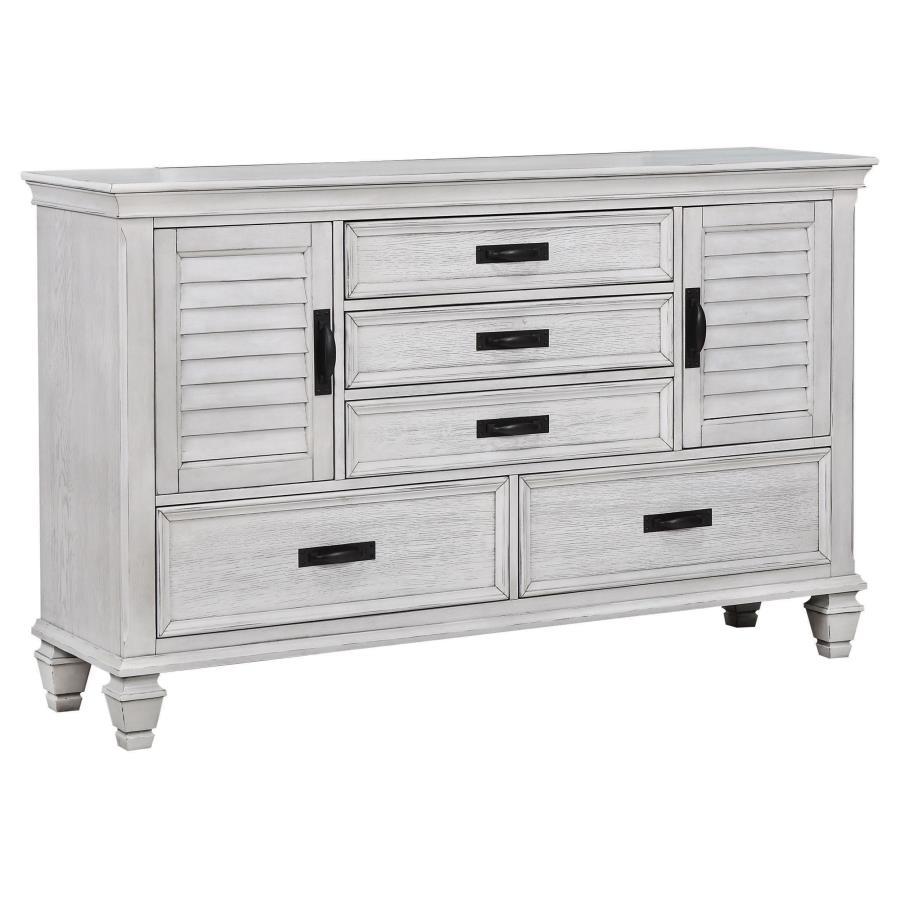 Franco - 5 - Drawer Dresser - Distressed White Dressers modern furniture Contempo Furniture