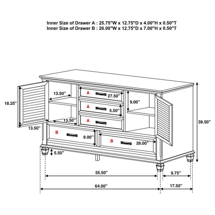 Franco - 5 - Drawer Dresser - Distressed White Dressers modern furniture Contempo Furniture