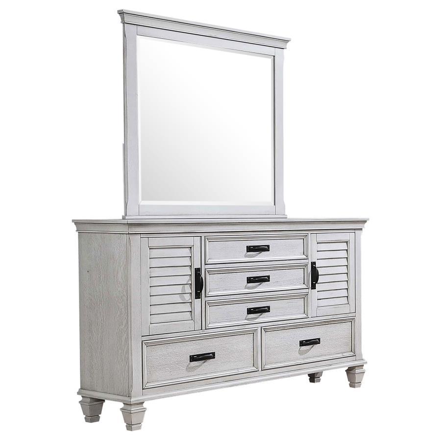 Franco - 5 - Drawer Dresser With Mirror - Distressed White Dresser & Mirror modern furniture Contempo Furniture