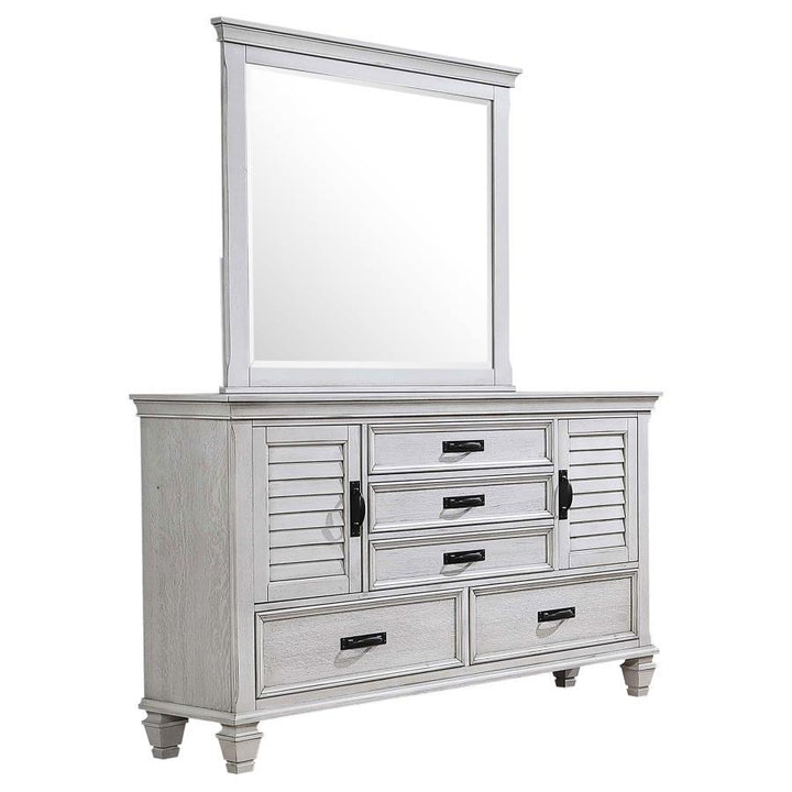 Franco - 5 - Drawer Dresser With Mirror - Distressed White Dresser &amp; Mirror modern furniture Contempo Furniture