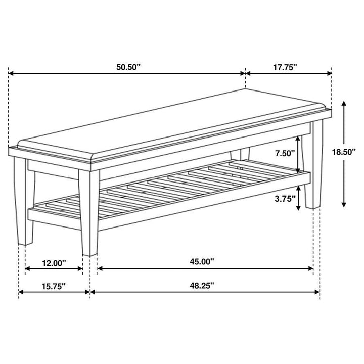 Franco - Fabric Upholstered Bench With Shelf - Distressed White Upholstered Bench modern furniture Contempo Furniture