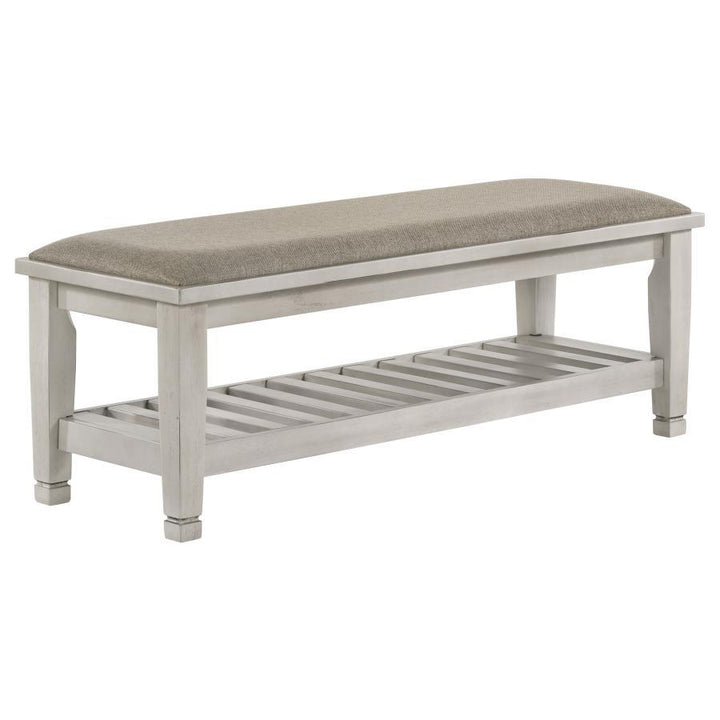 Franco - Fabric Upholstered Bench With Shelf - Distressed White Upholstered Bench modern furniture Contempo Furniture