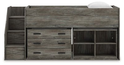 Frandern Twin Loft Bed with Bookcase and Drawer Storage - Gray Loft Bed modern furniture Contempo Furniture