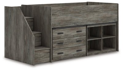 Frandern Twin Loft Bed with Bookcase and Drawer Storage - Gray Loft Bed modern furniture Contempo Furniture