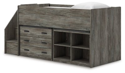Frandern Twin Loft Bed with Bookcase and Drawer Storage - Gray Loft Bed modern furniture Contempo Furniture