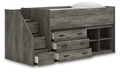 Frandern Twin Loft Bed with Bookcase and Drawer Storage - Gray Loft Bed modern furniture Contempo Furniture