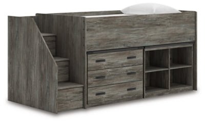 Frandern Twin Loft Bed with Bookcase and Drawer Storage - Gray Loft Bed modern furniture Contempo Furniture