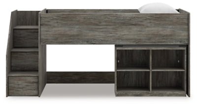 Frandern Twin Loft Bed with Bookcase Storage - Gray Loft Bed modern furniture Contempo Furniture