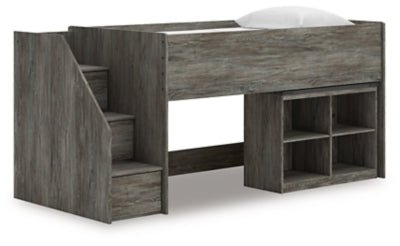 Frandern Twin Loft Bed with Bookcase Storage - Gray Loft Bed modern furniture Contempo Furniture