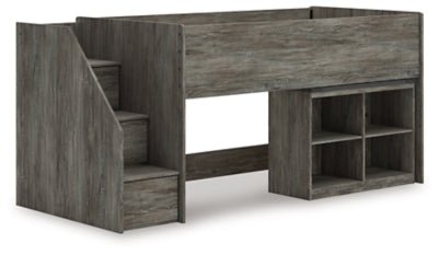 Frandern Twin Loft Bed with Bookcase Storage - Gray Loft Bed modern furniture Contempo Furniture