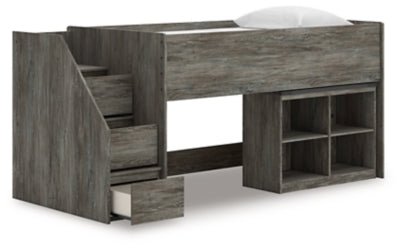 Frandern Twin Loft Bed with Bookcase Storage - Gray Loft Bed modern furniture Contempo Furniture
