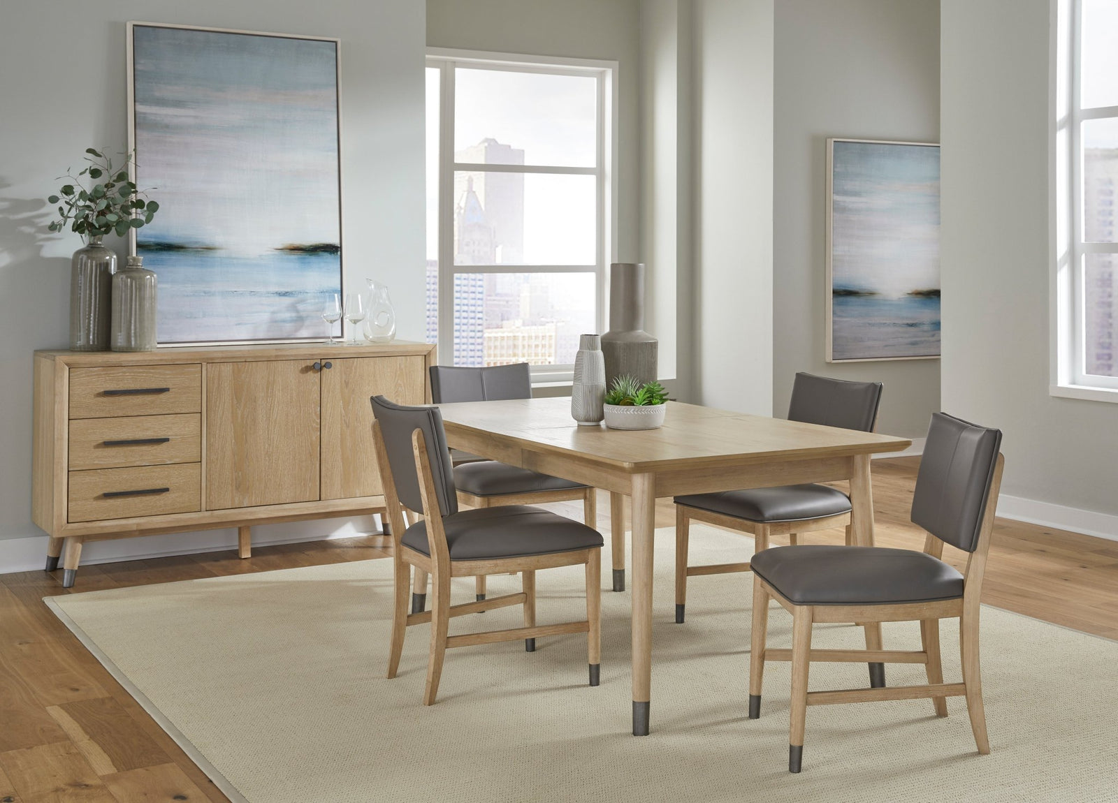 Franklin Three Drawer Two Door White Oak Sideboard in Au Natural Sideboard modern furniture Contempo Furniture