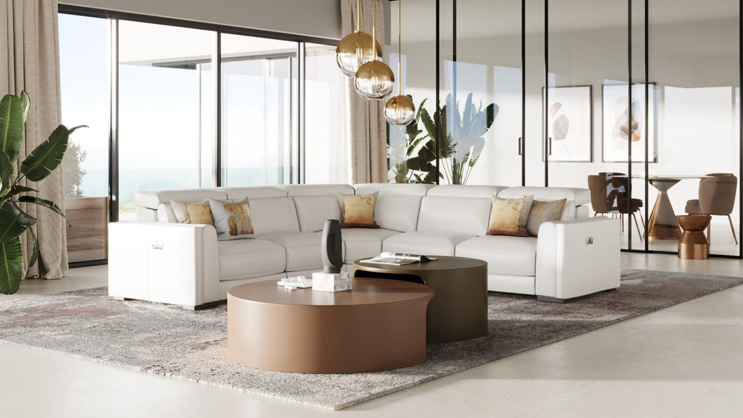 Frazier - Modern White Leather Sectional Sofa with 3 Recliners