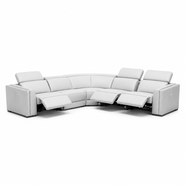 Frazier - Modern White Leather Sectional Sofa with 3 Recliners