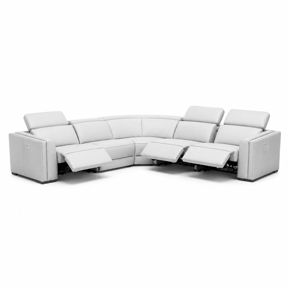Frazier - Modern White Leather Sectional Sofa with 3 Recliners - View 6