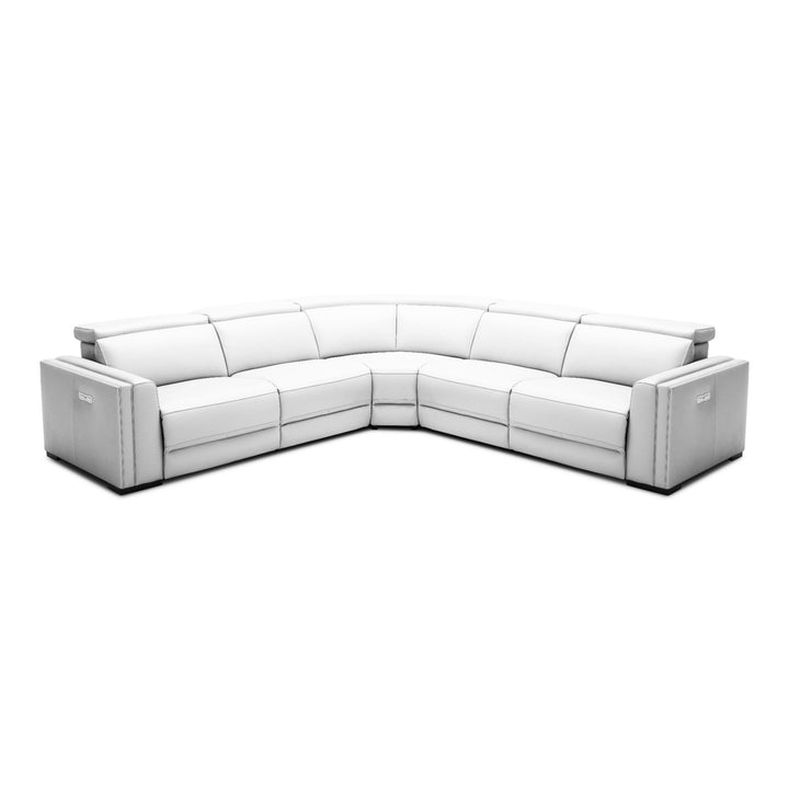 Frazier - Modern White Leather Sectional Sofa with 3 Recliners