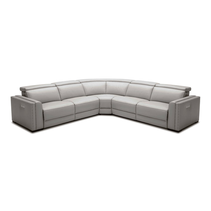 Frazier - Modern Light Grey Leather Sectional Sofa with 3 Recliners