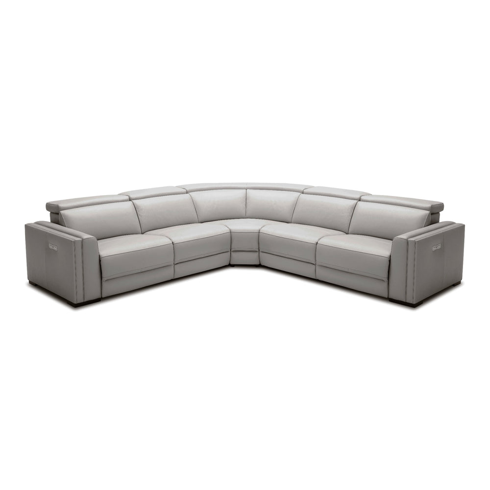 Frazier - Modern Light Grey Leather Sectional Sofa with 3 Recliners