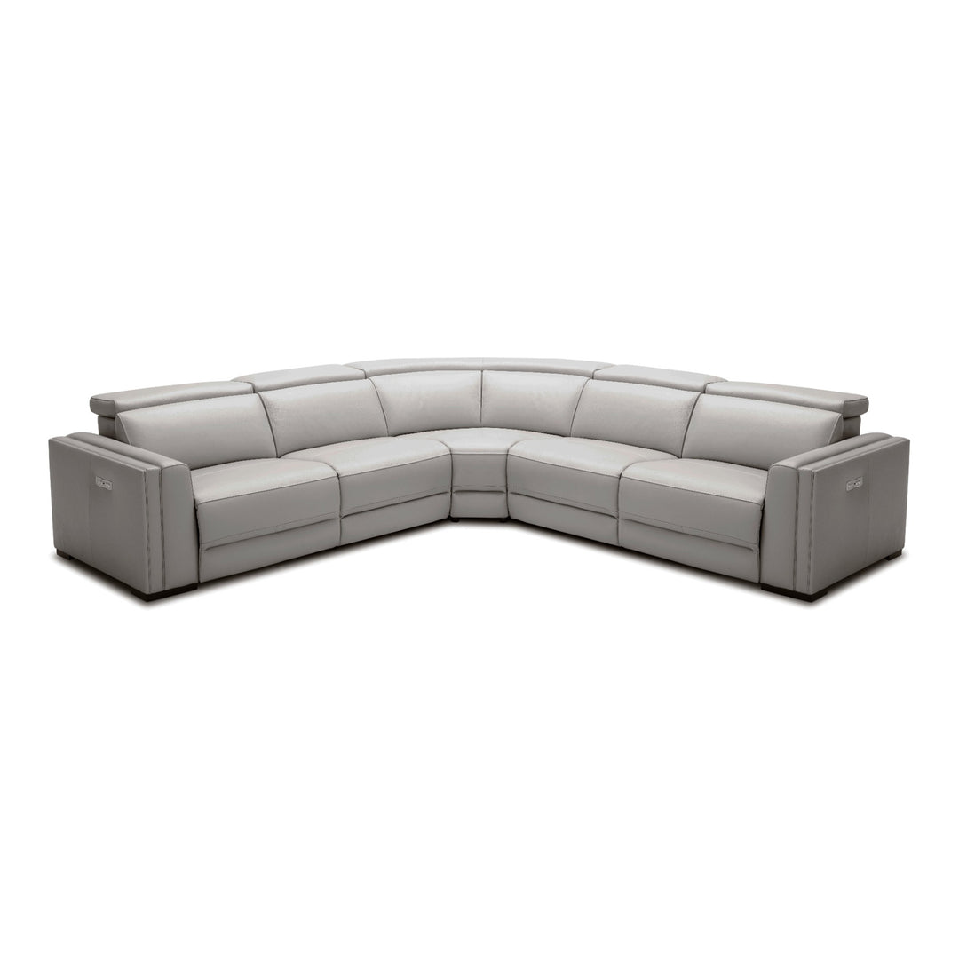 Frazier - Modern Light Grey Leather Sectional Sofa with 3 Recliners