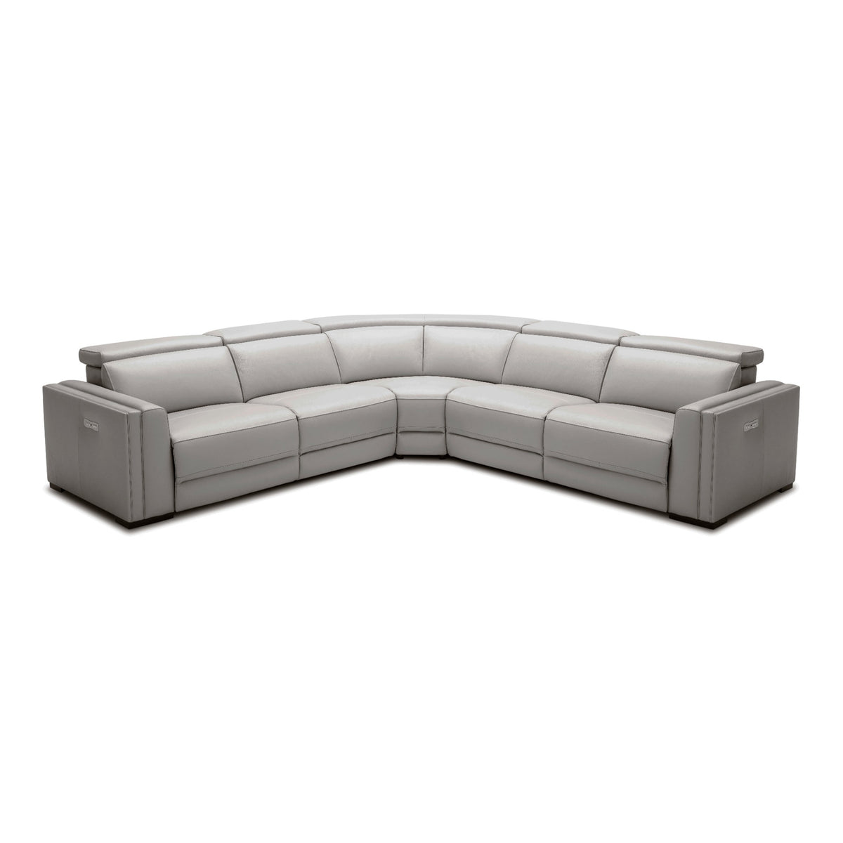 Frazier - Modern Light Grey Leather Sectional Sofa with 3 Recliners