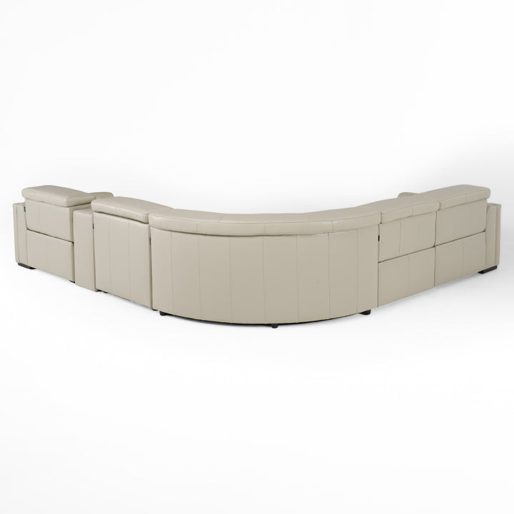 Frazier - Modern Light Grey Leather Sectional Sofa with 3 Recliners + Console