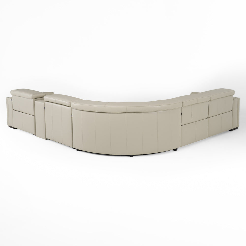 Frazier - Modern Light Grey Leather Sectional Sofa with 3 Recliners + Console