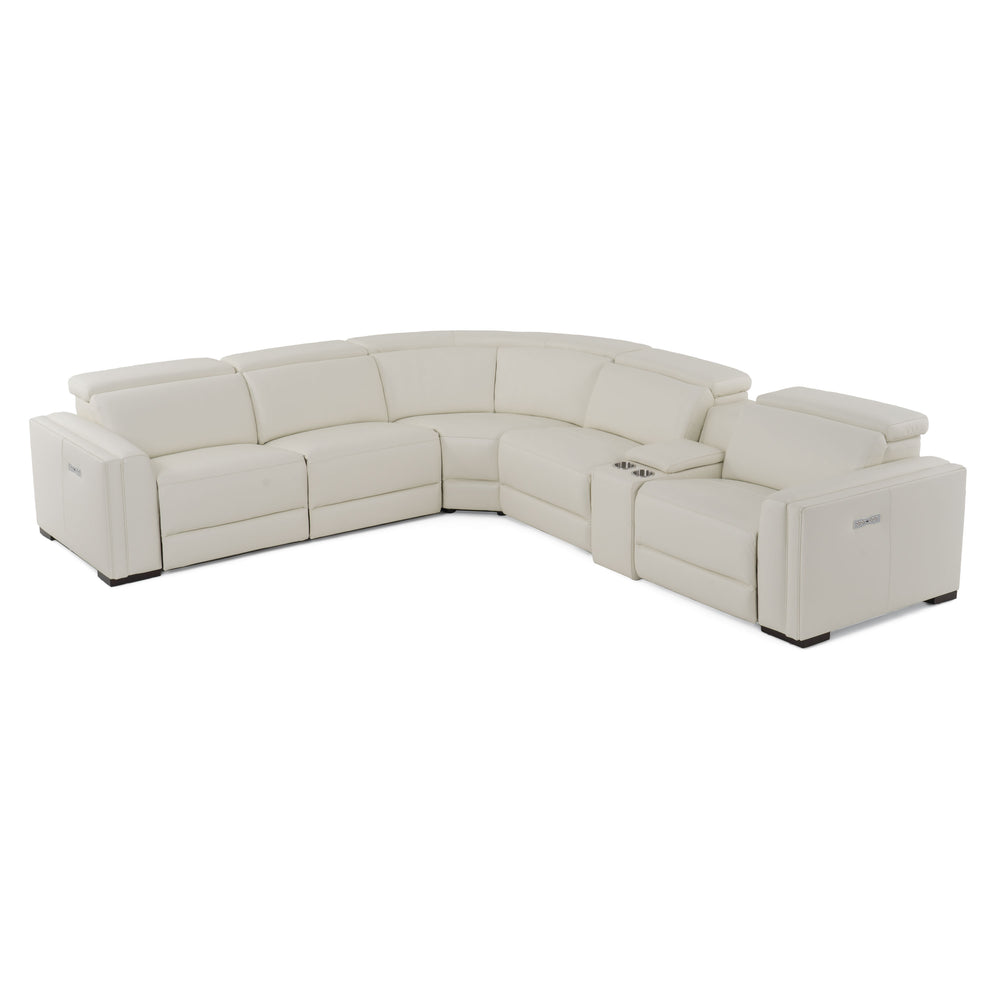 Frazier - Modern White Leather Sectional Sofa with 3 Recliners + Console