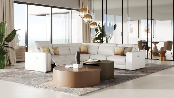 Frazier - Modern White Leather Sectional Sofa with 3 Recliners