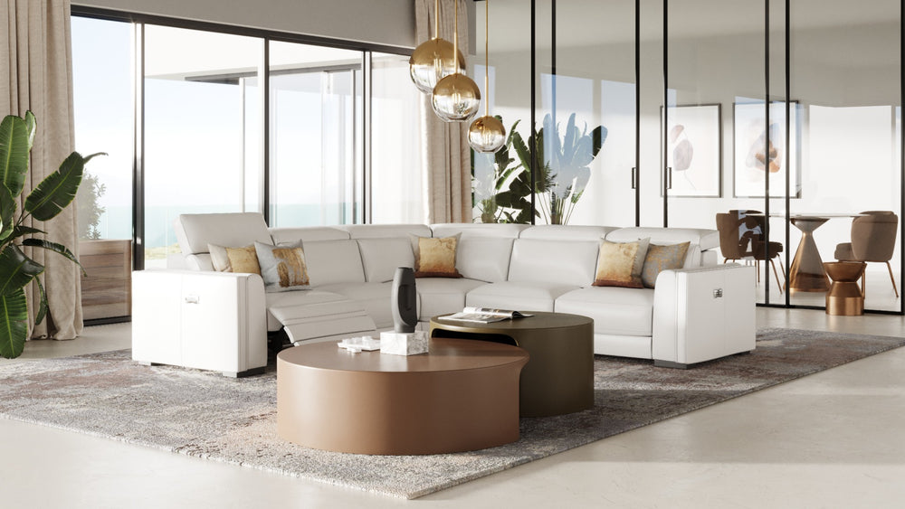 Frazier - Modern White Leather Sectional Sofa with 3 Recliners - View 3