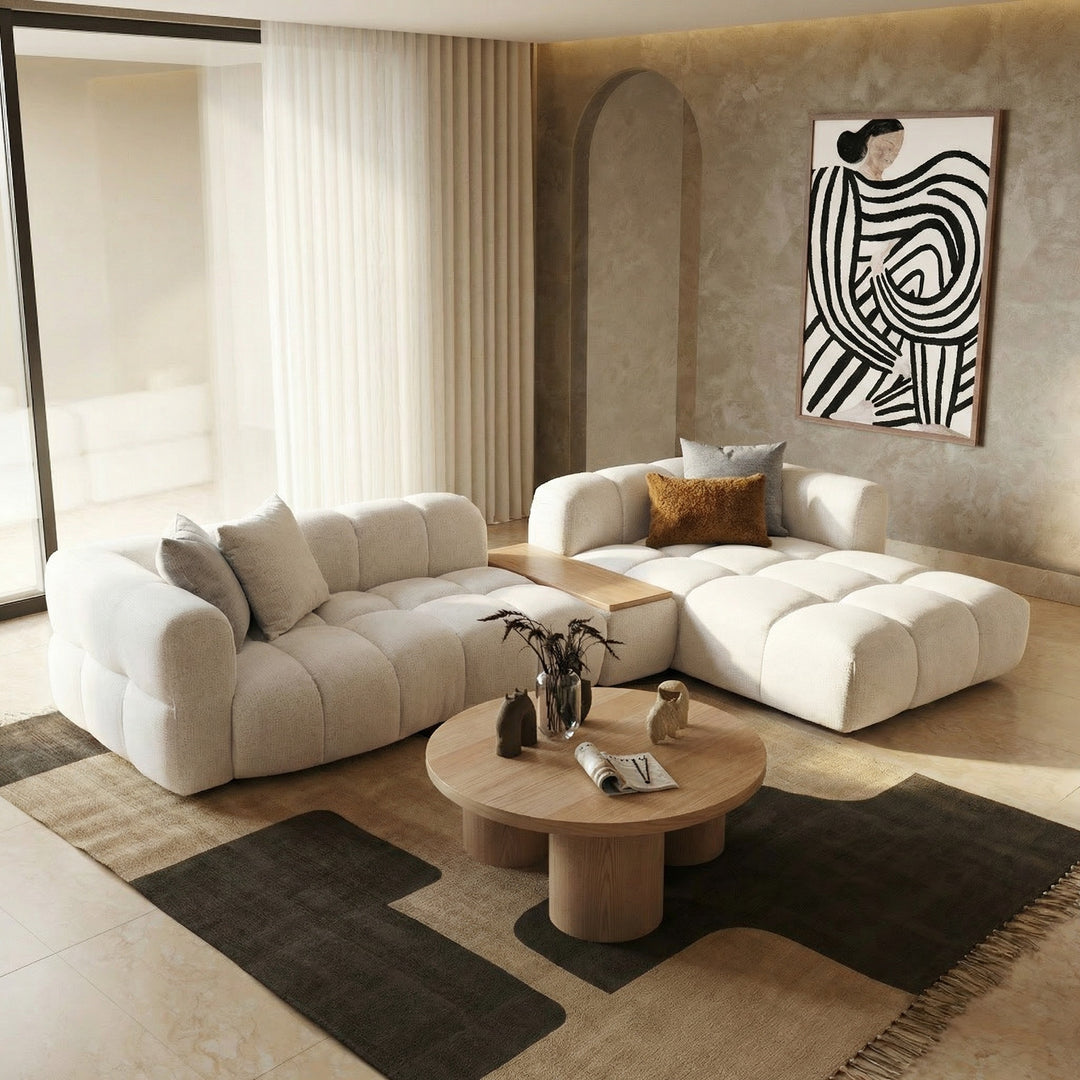 Freya - Modern Beige Fabric Sectional w/ Console