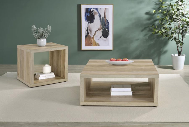 Frisco - Square Engineered Wood Coffee Table - Distressed Pine Coffee Table modern furniture Contempo Furniture