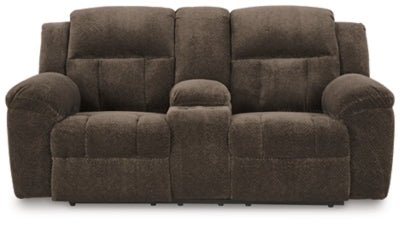 Frohn Reclining Loveseat with Console - Dark Brown | Ashley Furniture