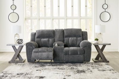 Frohn Reclining Loveseat with Console - Dark Gray Reclining Loveseat modern furniture Contempo Furniture