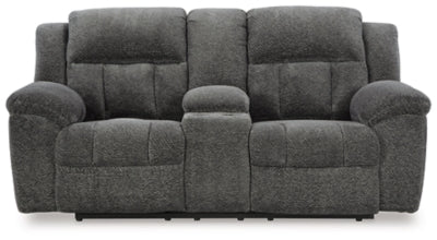 Frohn Reclining Loveseat with Console - Dark Gray | Ashley Furniture